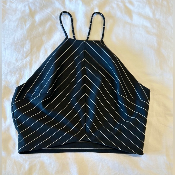 silence + noise Black and White Stripe Halter Neck Crop - Picture 3 of 5